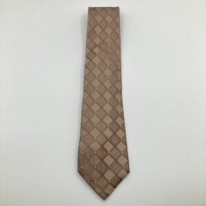 Michael Kors Mens Tan Beige Geometric Silk Tie with Blue accents